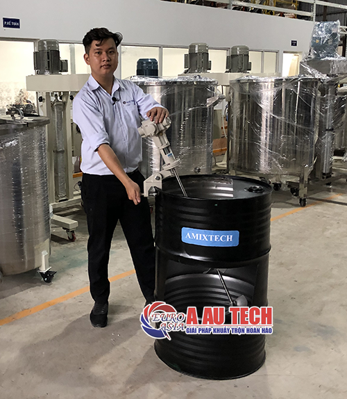 máy khuấy khí nén kẹp miệng thùng phuy